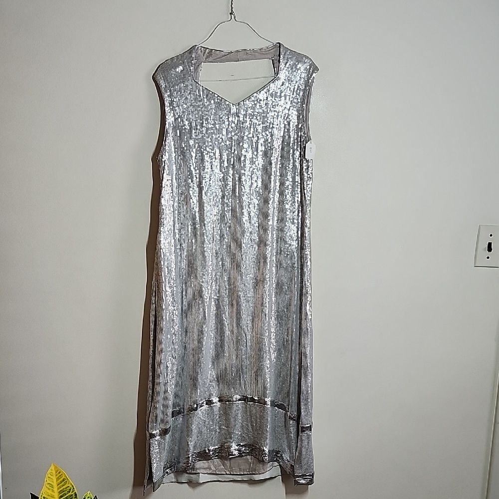 Silver Sleeveless Sequin Dress